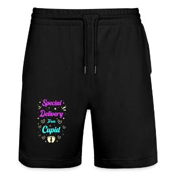 Révélation du sexe des futurs parents pour la Saint-Valentin - Short de jogging bio TRAINER Stanley/Stella unisexe - noir - Devant - Nik (191cm) & Marisol (170cm)