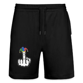 Mittelfinger Stingerfinger Karneval - Stanley/Stella Unisex Bio Joggingshorts Trainer  - Schwarz - Vorne - Nik (191cm) & Marisol (170cm)