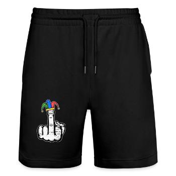 Mittelfinger Stingerfinger Karneval - Stanley/Stella Unisex Bio Joggingshorts Trainer  - Schwarz - Vorne - Nik (191cm) & Marisol (170cm)