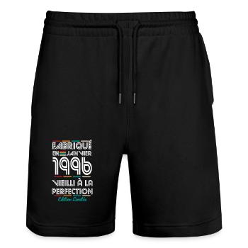 30th Anniversary - Made in January 1996 - Stanley/Stella Trainer Unisex Organic Jogging Shorts - black - Front - Nik (191cm) & Marisol (170cm)