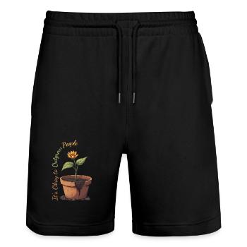 Sunflower Queen in a Pot - Stanley/Stella Trainer Unisex Organic Jogging Shorts - black - Front - Nik (191cm) & Marisol (170cm)