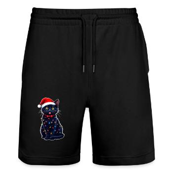 Katze Weihnachten lustig Weihnachtsmütze - Stanley/Stella Unisex Bio Joggingshorts Trainer  - Schwarz - Vorne - Nik (191cm) & Marisol (170cm)