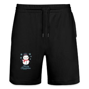 Bonhomme de neige avec écharpe – Joyeux Noël - Short de jogging bio TRAINER Stanley/Stella unisexe - noir - Devant - Nik (191cm) & Marisol (170cm)