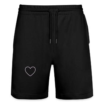 Pink Neon Heart Outline - Stanley/Stella Trainer Unisex Organic Jogging Shorts - black - Front - Nik (191cm) & Marisol (170cm)