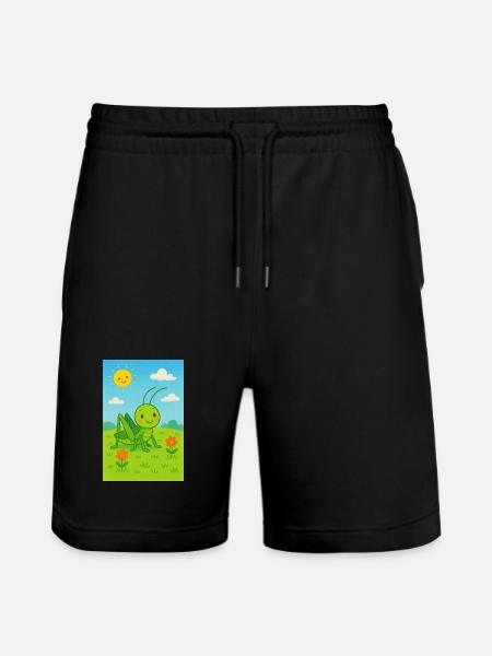 Green grasshopper in sunshine - Stanley/Stella Trainer Unisex Organic Jogging Shorts - black