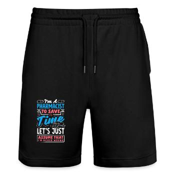 Pharmacist Pharmaceutical Technical - Stanley/Stella Trainer Unisex Organic Jogging Shorts - black - Front - Nik (191cm) & Marisol (170cm)