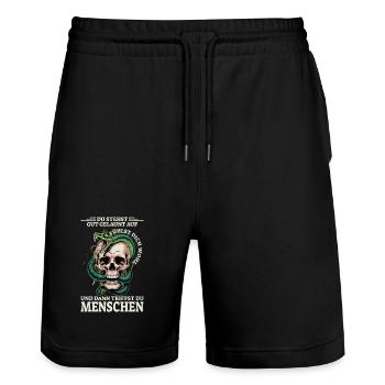 Du stehst gut gelaunt auf fühlst dich wohl - Stanley/Stella Unisex Bio Joggingshorts Trainer  - Schwarz - Vorne - Nik (191cm) & Marisol (170cm)