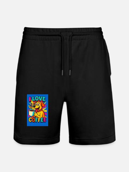 I Love Coffee Dog Cartoon - Stanley/Stella Trainer Unisex Organic Jogging Shorts - black