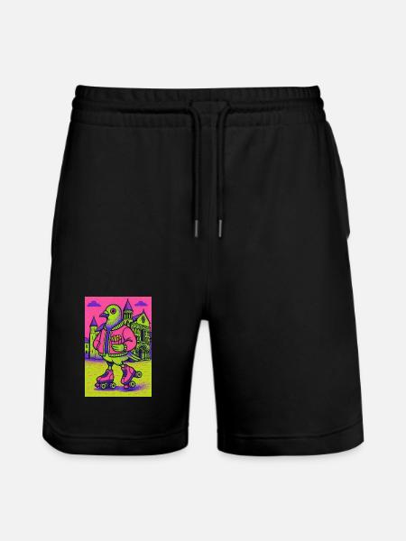 Neon_Pigeon_Roller-skater_2 - Stanley/Stella Trainer Unisex Organic Jogging Shorts - black