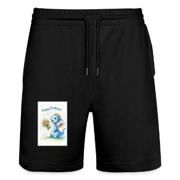 Blauer Drache mit Blumenstrauß - Stanley/Stella Unisex Bio Joggingshorts Trainer  - Schwarz - Vorne - Nik (191cm) & Marisol (170cm)