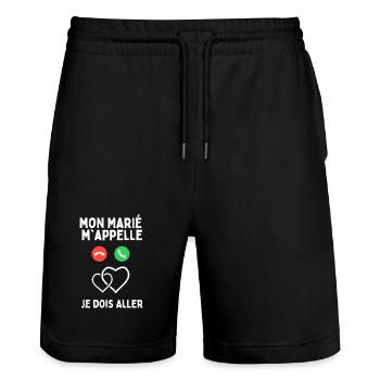 Mon Marié M'Appelle Je Dois Aller - Short de jogging bio TRAINER Stanley/Stella unisexe - noir - Devant - Nik (191cm) & Marisol (170cm)