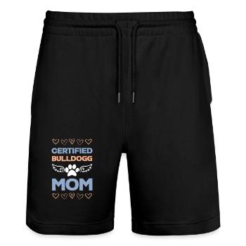Motif de maman Bouledogue certifiée - Short de jogging bio TRAINER Stanley/Stella unisexe - noir - Devant - Nik (191cm) & Marisol (170cm)