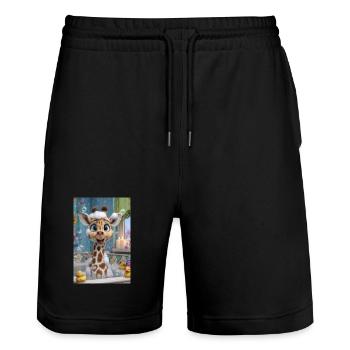 Bubble Bath Giraffe Charm - Stanley/Stella Trainer Unisex Organic Jogging Shorts - black - Front - Nik (191cm) & Marisol (170cm)