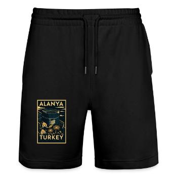 Alanya Turkey – Affiche de voyage vintage en linogravure - Short de jogging bio TRAINER Stanley/Stella unisexe - noir - Devant - Nik (191cm) & Marisol (170cm)