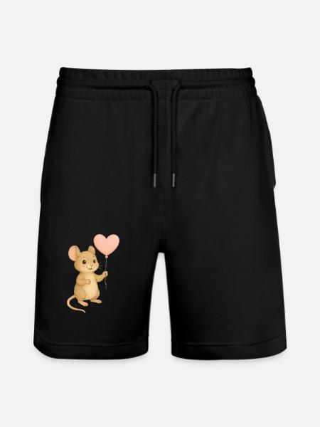 Maus mit Herzballon - Stanley/Stella Unisex Bio Joggingshorts Trainer - Schwarz
