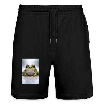 Grüner Frosch im Fokus - Stanley/Stella Unisex Bio Joggingshorts Trainer  - Schwarz - Vorne - Nik (191cm) & Marisol (170cm)