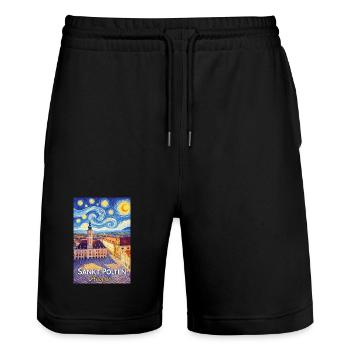 Sankt Pölten, Österreich - Stanley/Stella Unisex Bio Joggingshorts Trainer  - Schwarz - Vorne - Nik (191cm) & Marisol (170cm)