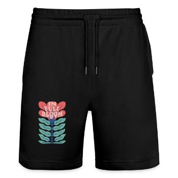 In Full Bloom – Retro Floraler Spruch - Stanley/Stella Unisex Bio Joggingshorts Trainer  - Schwarz - Vorne - Nik (191cm) & Marisol (170cm)