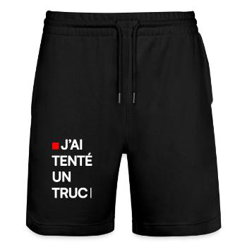 J’AI TENTÉ UN TRUC | Humour autodérision - Short de jogging bio TRAINER Stanley/Stella unisexe - noir - Devant - Nik (191cm) & Marisol (170cm)