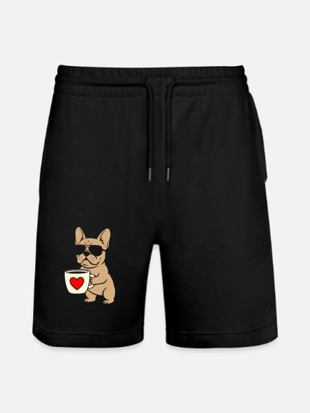 Frenchie Coffee Flat Design - Stanley/Stella Trainer Unisex Organic Jogging Shorts - black