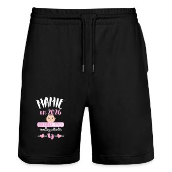 Mamie en 2026 Veuillez Patienter - Short de jogging bio TRAINER Stanley/Stella unisexe - noir - Devant - Nik (191cm) & Marisol (170cm)
