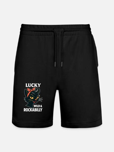 Lucky, Wild & Rockabilly : Black Retro Cat - Short de jogging bio TRAINER Stanley/Stella unisexe - noir