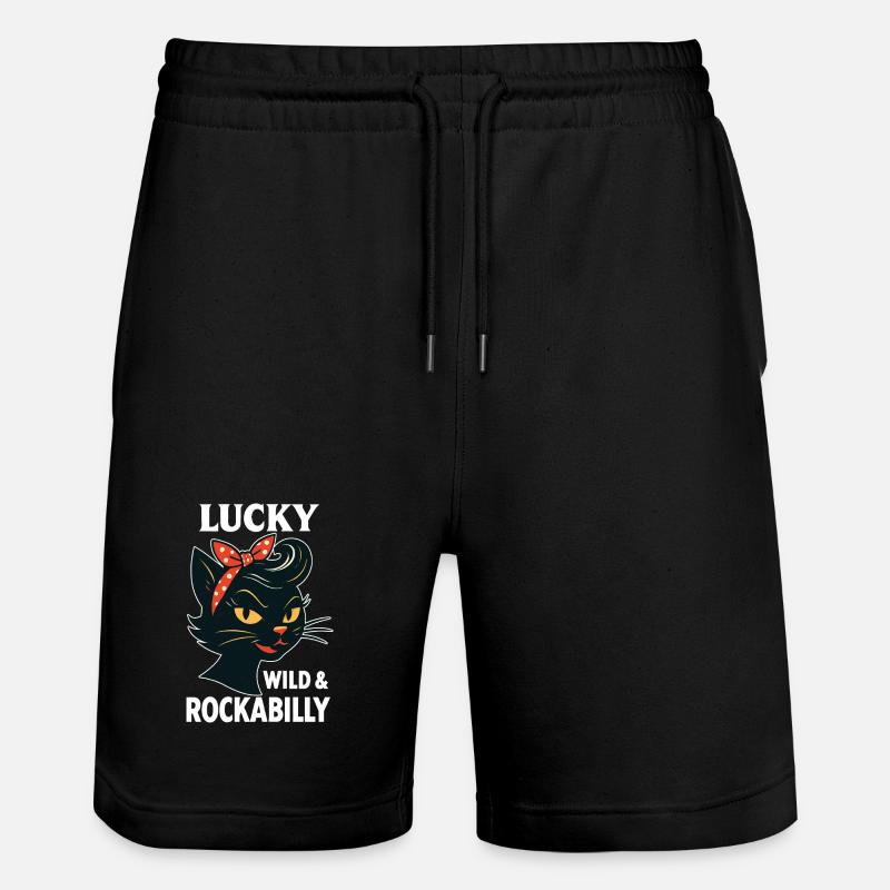 Lucky, Wild & Rockabilly : Black Retro Cat - Short de jogging bio TRAINER Stanley/Stella unisexe - noir