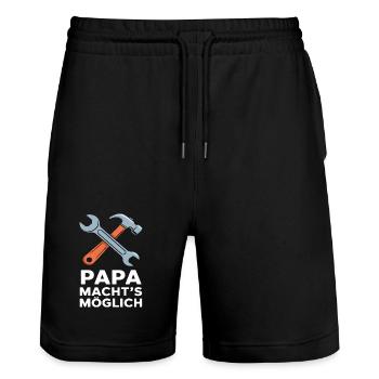 Papa Macht's Möglich Handwerker Spruch Väter - Stanley/Stella Unisex Bio Joggingshorts Trainer  - Schwarz - Vorne - Nik (191cm) & Marisol (170cm)