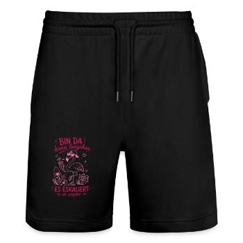 Malle 2026 Bin Da Kann Losgehen Es Eskaliert eh - Stanley/Stella Unisex Bio Joggingshorts Trainer  - Schwarz - Vorne - Nik (191cm) & Marisol (170cm)