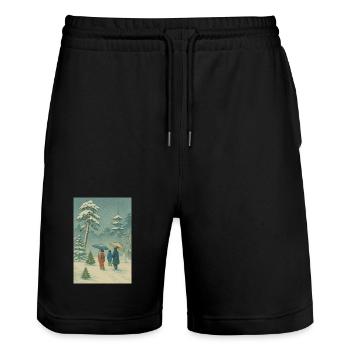 Japanische Weihnacht im Ukiyo-e Winterstil - Stanley/Stella Unisex Bio Joggingshorts Trainer  - Schwarz - Vorne - Nik (191cm) & Marisol (170cm)