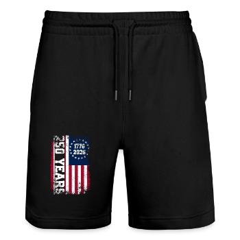 Style rouille du drapeau américain 1776–2026 - Short de jogging bio TRAINER Stanley/Stella unisexe - noir - Devant - Nik (191cm) & Marisol (170cm)