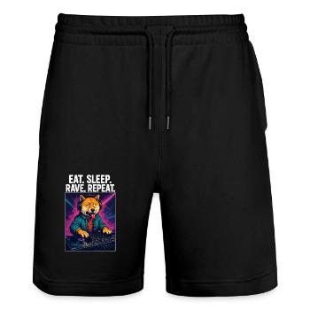 Shiba Inu DJ: Eat Sleep Rave Repeat Streetwear - Stanley/Stella Unisex Bio Joggingshorts Trainer  - Schwarz - Vorne - Nik (191cm) & Marisol (170cm)