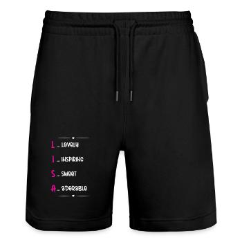 Lisa Name Acrostic - Stanley/Stella Trainer Unisex Organic Jogging Shorts - black - Front - Nik (191cm) & Marisol (170cm)