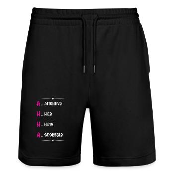 Annas Name bedeutet Akrostichon - Stanley/Stella Unisex Bio Joggingshorts Trainer  - Schwarz - Vorne - Nik (191cm) & Marisol (170cm)