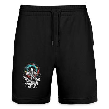 Celestial Koi ⭐ - Stanley/Stella Trainer Unisex Organic Jogging Shorts - black - Front - Nik (191cm) & Marisol (170cm)