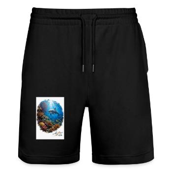 Unterwasser-Delfinenszene im Korallenwald - Stanley/Stella Unisex Bio Joggingshorts Trainer  - Schwarz - Vorne - Nik (191cm) & Marisol (170cm)