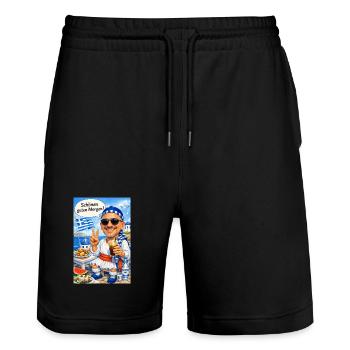 Hellas Morgengruß am Strand - Stanley/Stella Unisex Bio Joggingshorts Trainer  - Schwarz - Vorne - Nik (191cm) & Marisol (170cm)