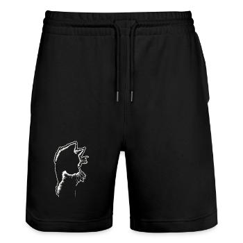 Katzensilhouette | Minimalistisches Design - Stanley/Stella Unisex Bio Joggingshorts Trainer  - Schwarz - Vorne - Nik (191cm) & Marisol (170cm)