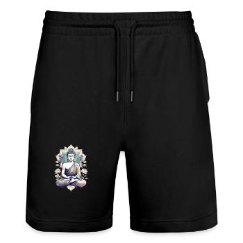 Meditierender Buddha Lotus Mandala - Stanley/Stella Unisex Bio Joggingshorts Trainer  - Schwarz - Vorne - Nik (191cm) & Marisol (170cm)