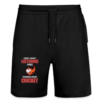 Funny Cricket Lover Gift for Player Coach Dad - Stanley/Stella Trainer Unisex Organic Jogging Shorts - black - Front - Nik (191cm) & Marisol (170cm)