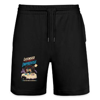 Licensed to Improvise Breakfast Chaos - Stanley/Stella Trainer Unisex Organic Jogging Shorts - black - Front - Nik (191cm) & Marisol (170cm)