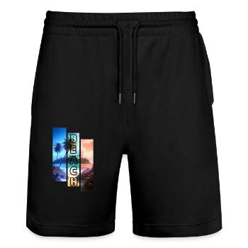 Strand Motiv 3 Farben mit Beach Schriftzug - Stanley/Stella Unisex Bio Joggingshorts Trainer  - Schwarz - Vorne - Nik (191cm) & Marisol (170cm)