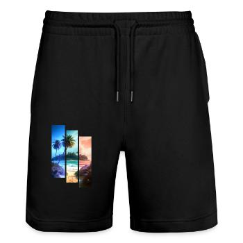 BEACH stripes in 3 colours - Stanley/Stella Trainer Unisex Organic Jogging Shorts - black - Front - Nik (191cm) & Marisol (170cm)