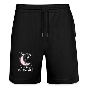 Ich liebe meine Katze bis zum Mond und zurück - Stanley/Stella Unisex Bio Joggingshorts Trainer  - Schwarz - Vorne - Nik (191cm) & Marisol (170cm)