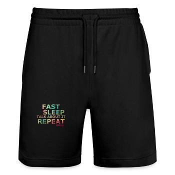 Fast sleep talk about it repeat OMAD - Stanley/Stella Trainer Unisex Organic Jogging Shorts - black - Front - Nik (191cm) & Marisol (170cm)