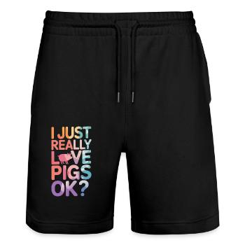 Pig Animal - Stanley/Stella Trainer Unisex Organic Jogging Shorts - black - Front - Nik (191cm) & Marisol (170cm)