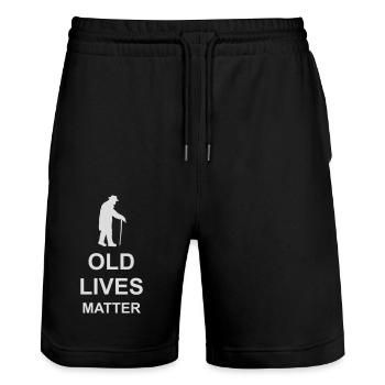 old lives matter quote - Stanley/Stella Trainer Unisex Organic Jogging Shorts - black - Front - Nik (191cm) & Marisol (170cm)
