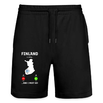 La Finlande appelle - Conception amusante d’appels entrants - Short de jogging bio TRAINER Stanley/Stella unisexe - noir - Devant - Nik (191cm) & Marisol (170cm)