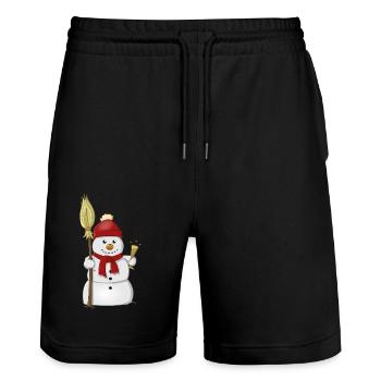 Bonhomme de neige joyeux avec chapeau rouge et manche à balai - Short de jogging bio TRAINER Stanley/Stella unisexe - noir - Devant - Nik (191cm) & Marisol (170cm)