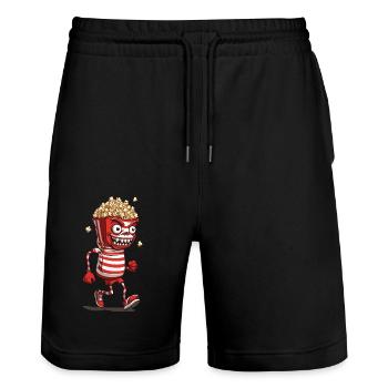 Creepy Popcorn Monster Halloween Movie Night - Stanley/Stella Trainer Unisex Organic Jogging Shorts - black - Front - Nik (191cm) & Marisol (170cm)